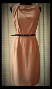 Anne Klein tan dress with brown belt, sz 12